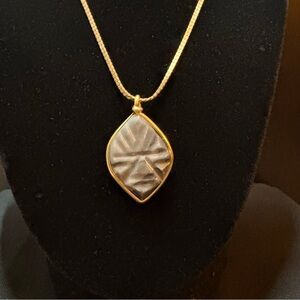 Aztec Warrior Mask Obsidian Pendant in Brass